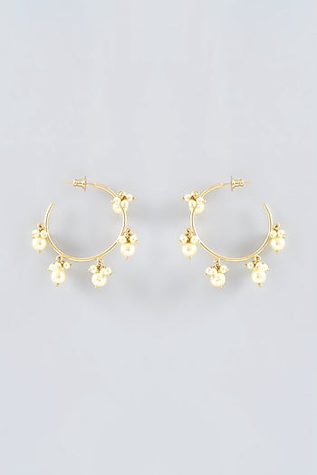 Gold Finish Pearl Hoop Earrings