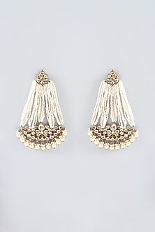 Gold Finish Kundan Polki & Pearl Chandbali Earrings