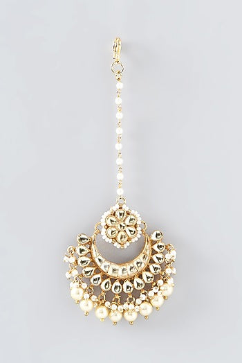 Gold Finish Kundan Polki & Pearl Maangtikka