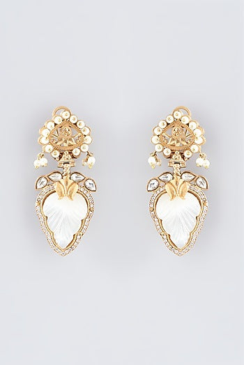 Gold Finish Kundan Polki & Mother Of Pearl Dangler Earrings
