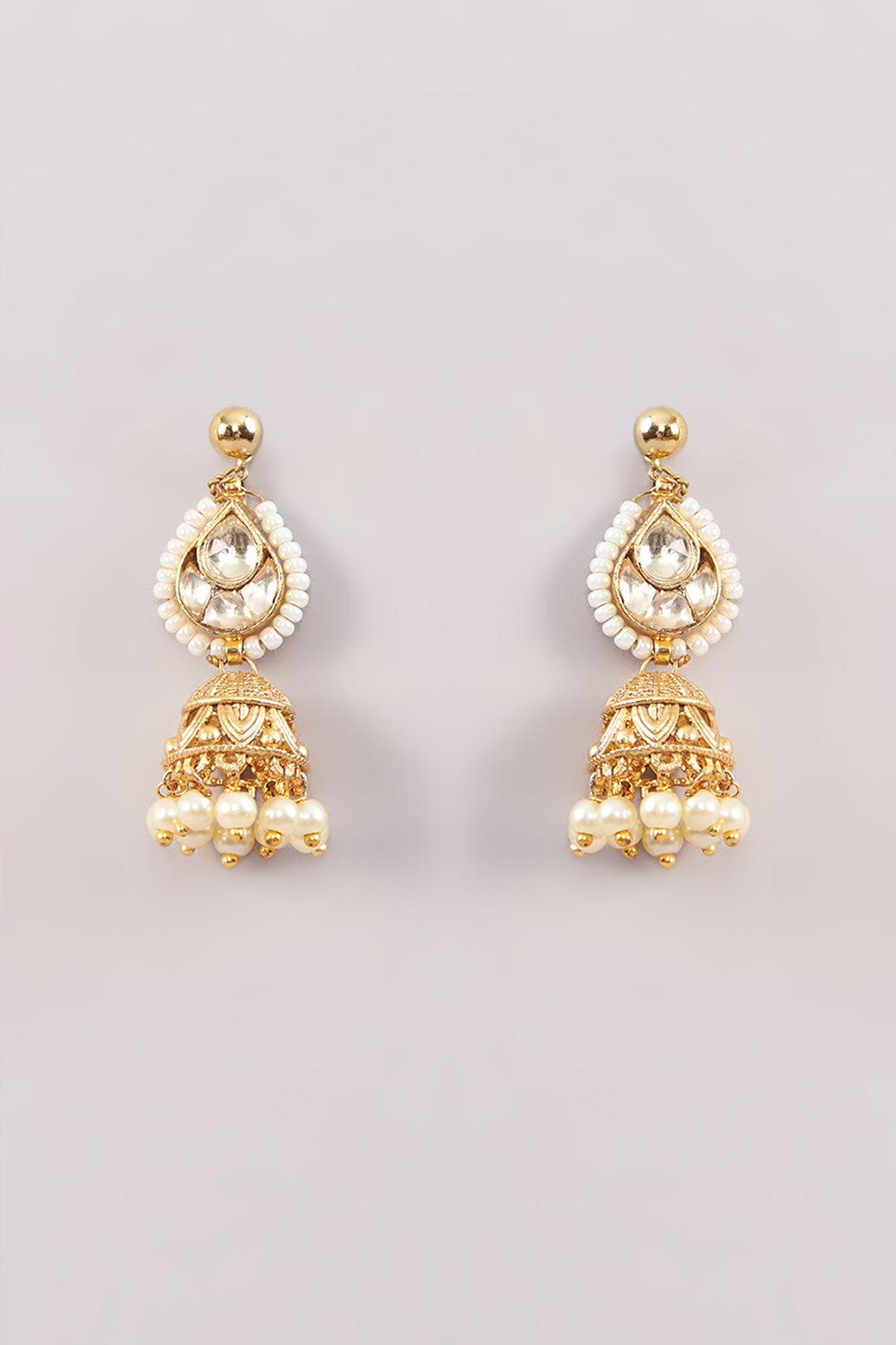 Gold Finish Kundan Polki & Pearl Choker Necklace Set