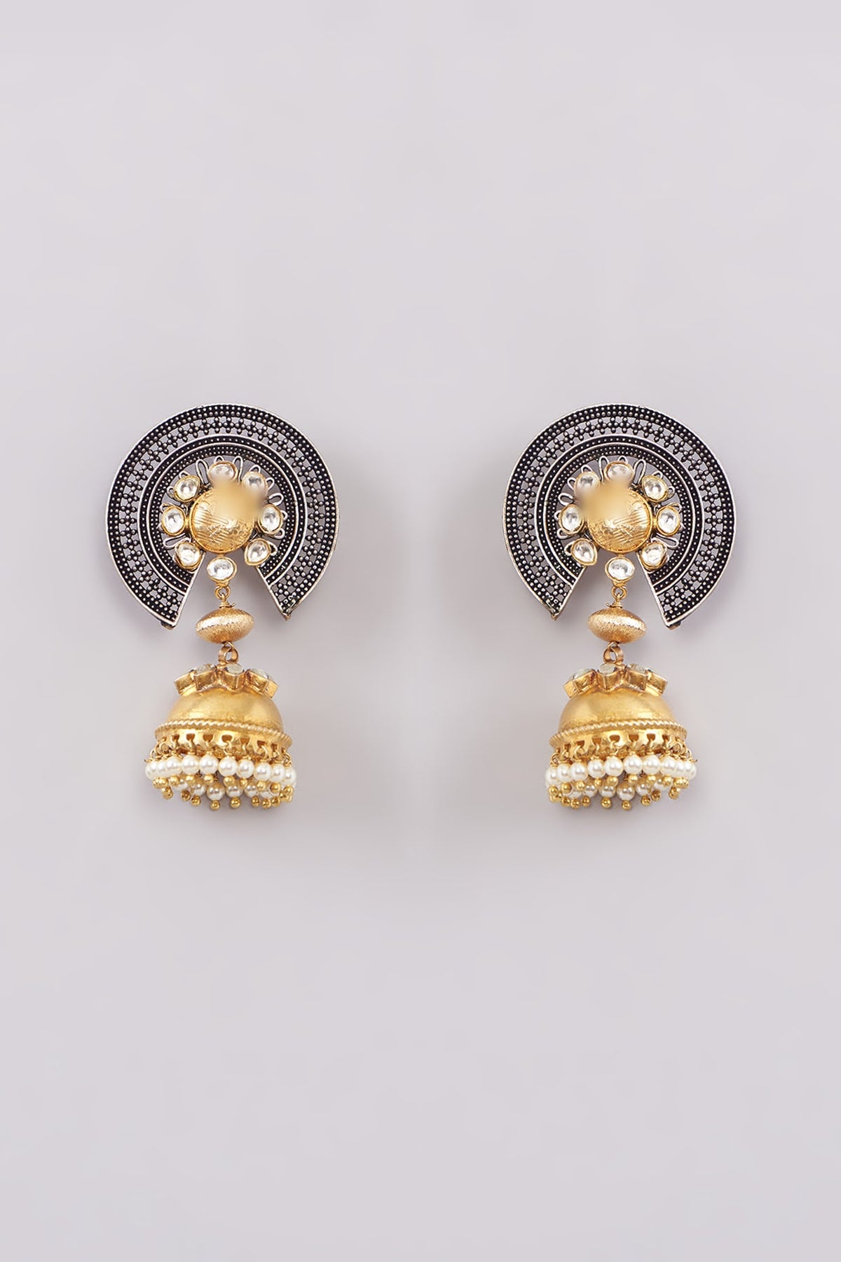 Two-Tone Finish Kundan Polki Jhumka Earrings