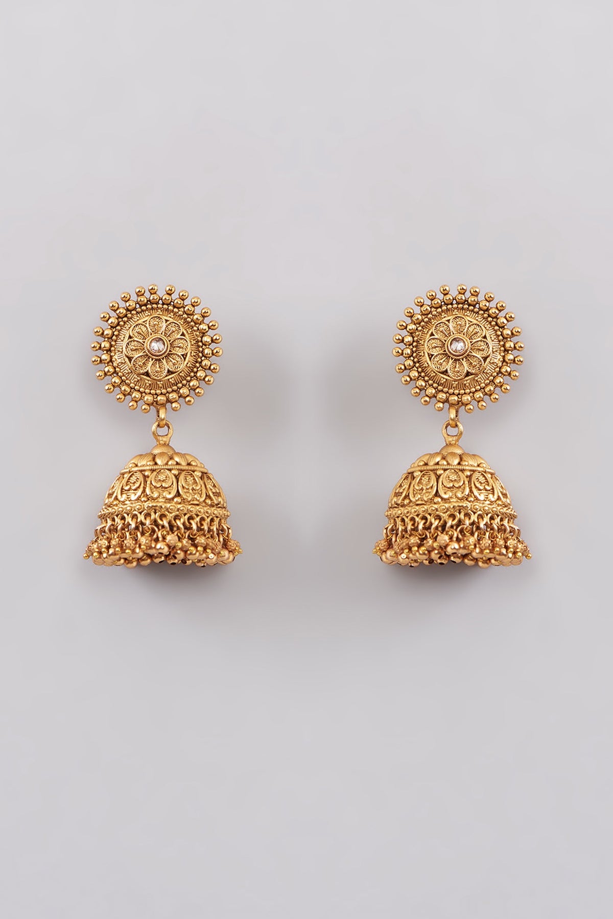 Gold Finish Kundan Polki & Beaded Jhumka Earrings