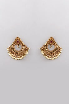 Gold Finish Kundan Polki & Pearl Chandbaali Earrings