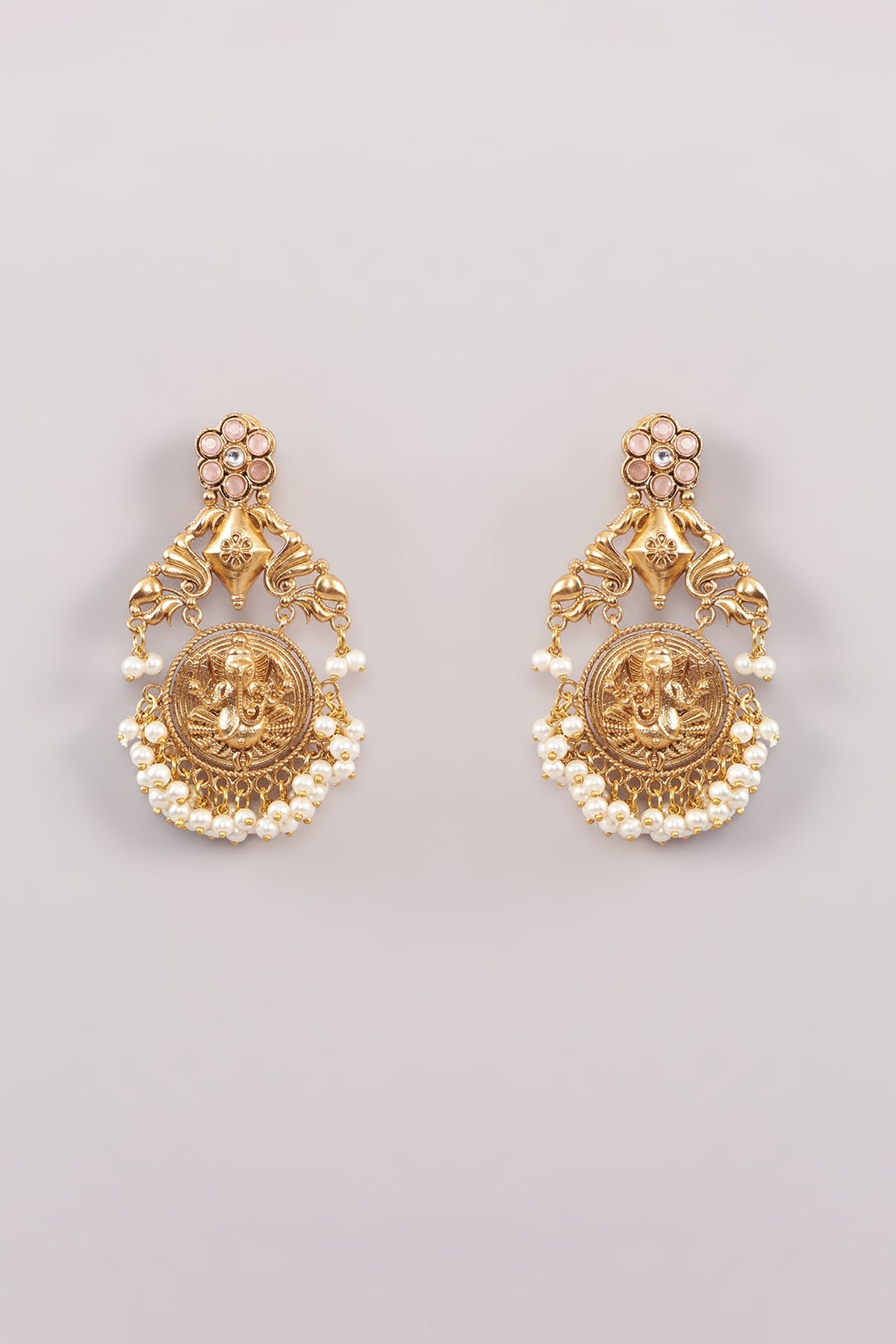 Gold Finish Kundan Polki & Pearl Chandbaali Earrings
