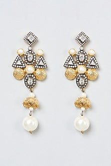 Gold Finish Zircons & Kundan Polki Dangler Earrings