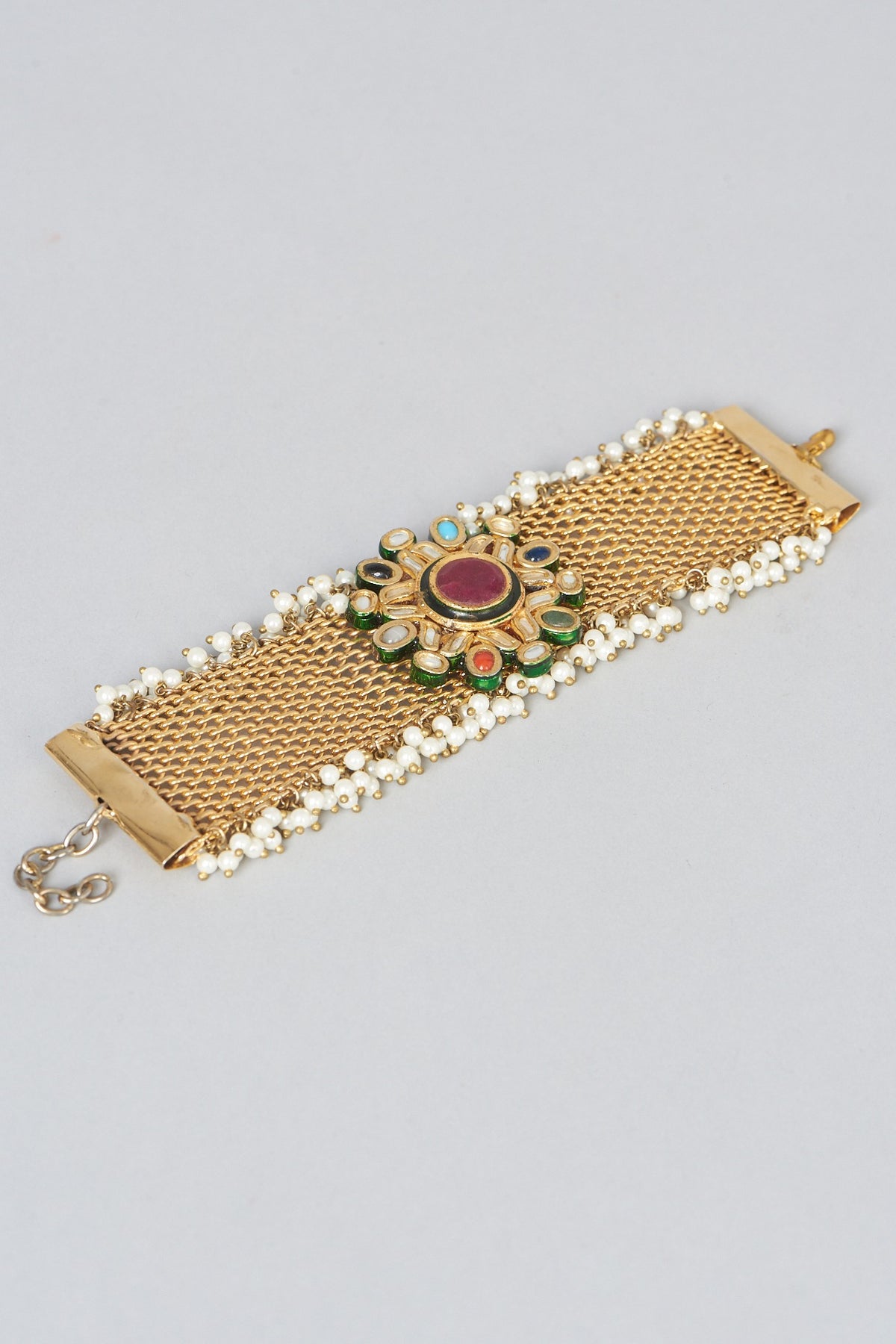 Gold Finish Kundan Polki Bracelet