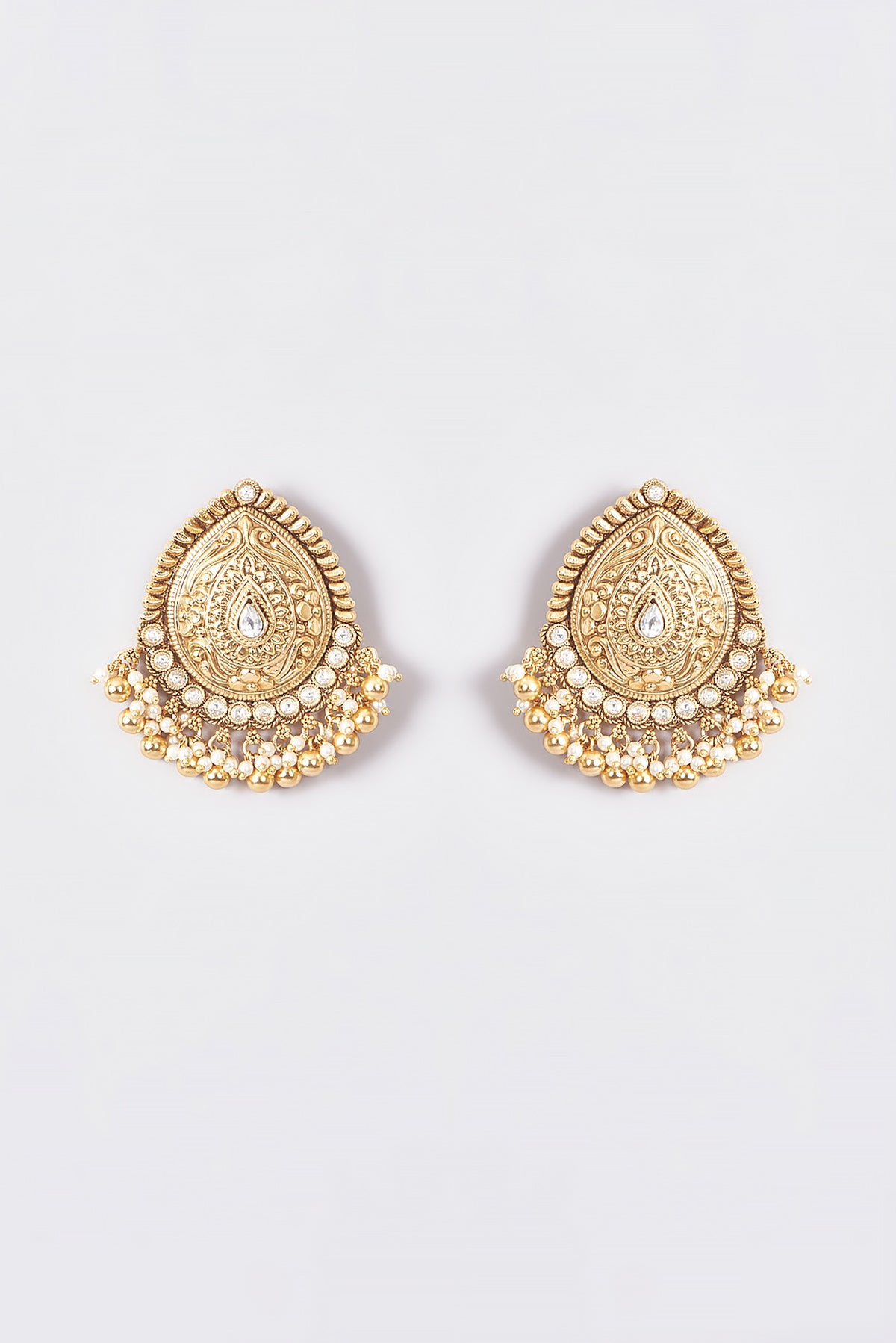 Gold Plated Kundan Polki & Pearl Dangler Earrings