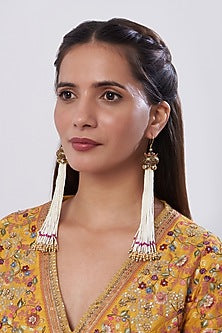 Gold Finish Pearl Tassel Earrings