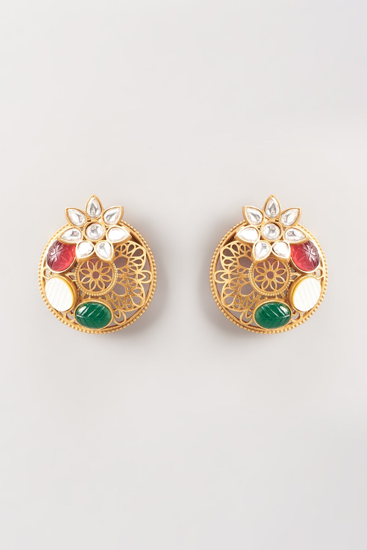 Gold Finish Kundan Polki Stud Earrings