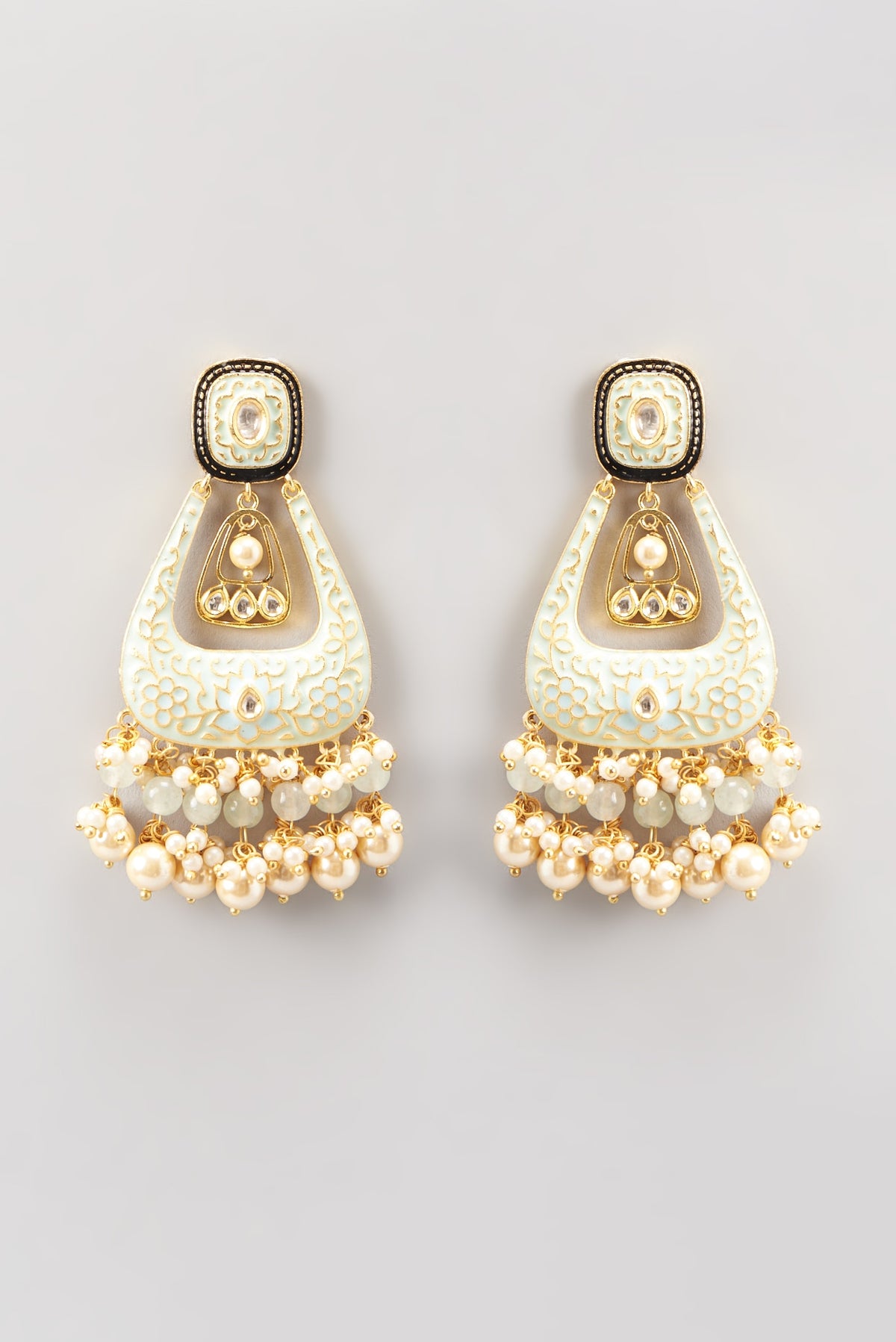 Gold Finish Pearl & Stone Dangler Earrings