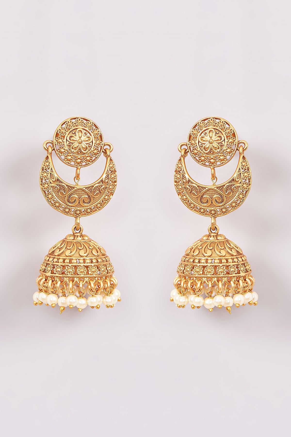 Gold Plated Pearl Chandbali Earrings