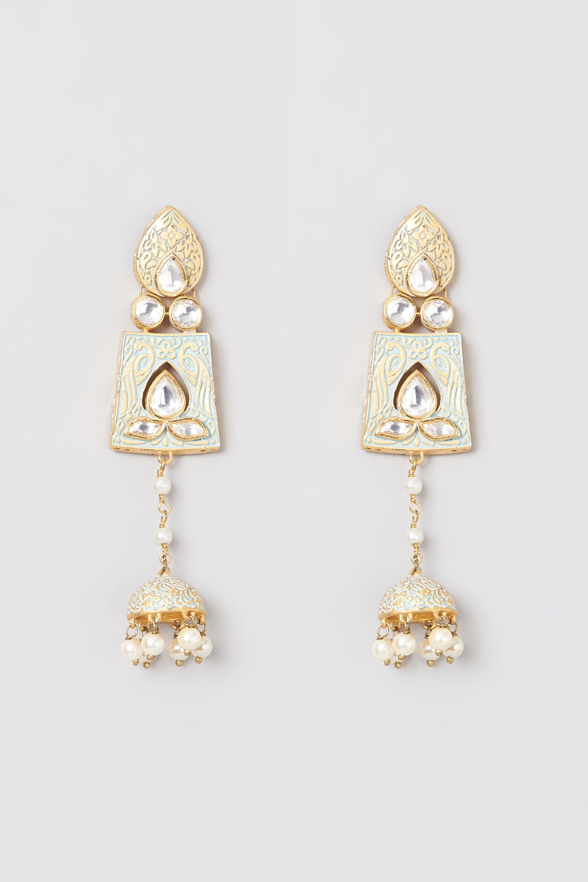 Gold Finish Meenakari Kundan Polki Jhumka Earrings