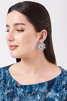 Silver Finish Blue Stone Earrings