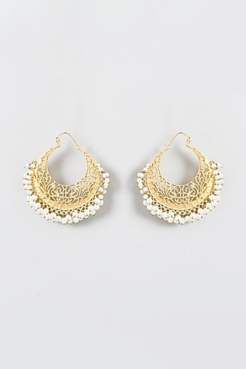 Gold Finish Pearls Hoop Earrings