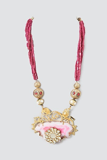 Gold Finish Kundan Polki Layered Pendant Necklace