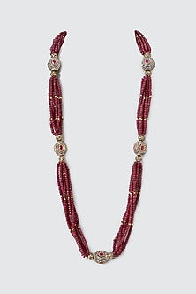 Gold Finish Crystal Beads Long Necklace