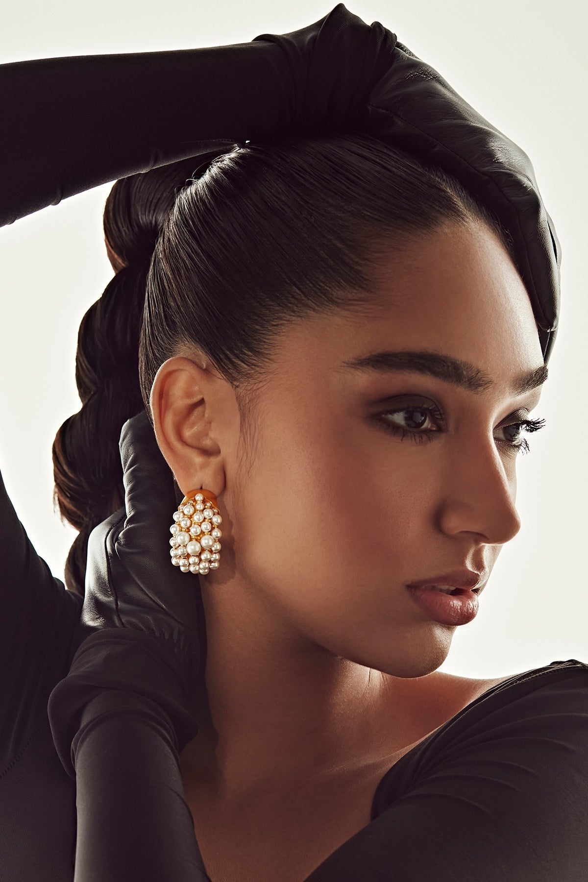 Gold Finish Pearl Hoop Earrings
