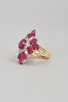 White & Gold Rhodium Finish Ruby Semi-Precious Stone Ring