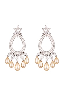 White Finish Pearls Earrings