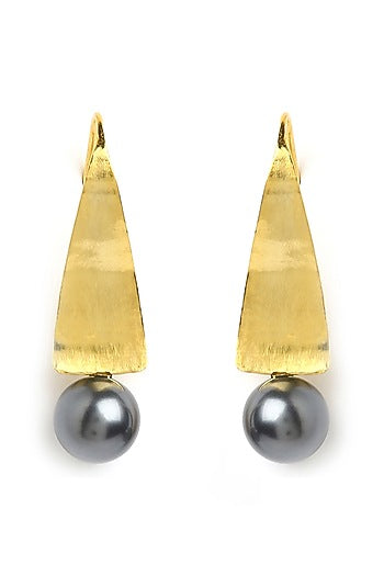Gold Finish Pearl Dangler Earrings