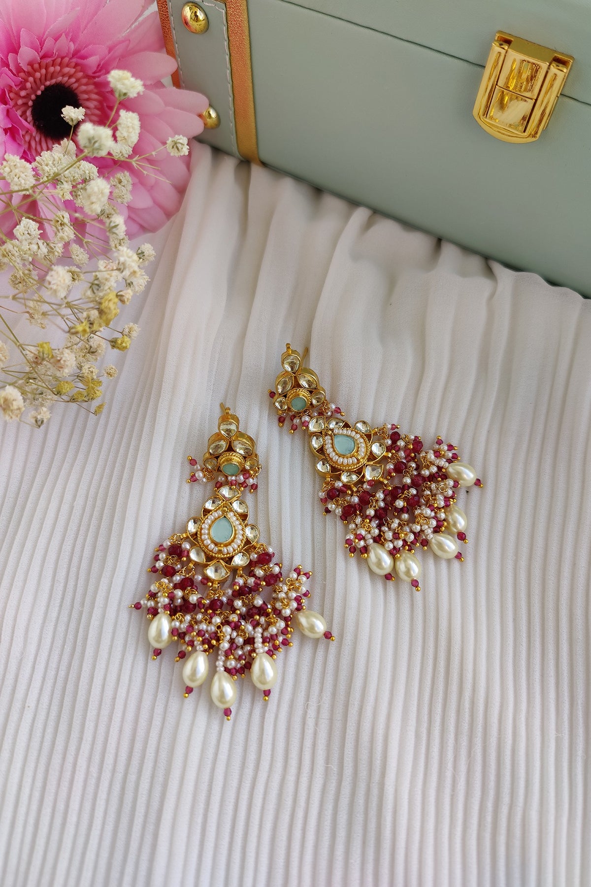 Gold Plated Pachi Kundan & Ruby Choker Necklace Set