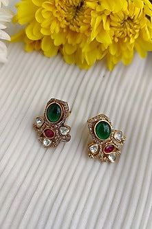 Gold Finish Kundan Polki & Pastel Green Bead Choker Necklace Set
