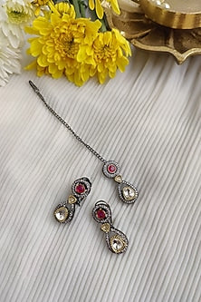 Two Tone Finish Kundan Polki & Zirconia Long Necklace Set