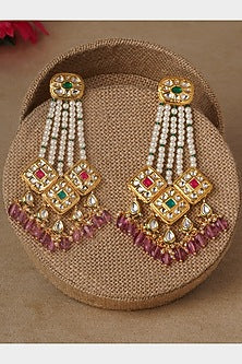 Micro Gold Finish Beaded Dangler Earrings