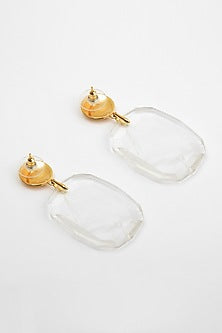 Gold Plated Clear Quartz Dangler Earrings In Sterling Silver