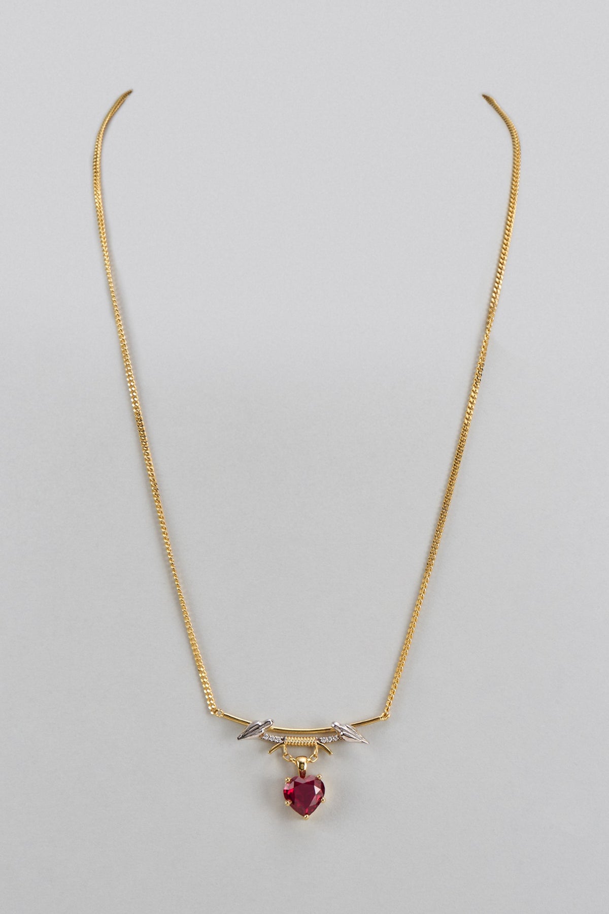 Gold Plated Ruby & Zircon Pendant Necklace In Sterling Silver