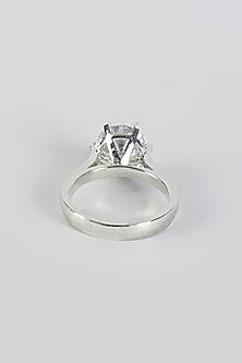 White Finish Round Solitaire Ring In Sterling Silver