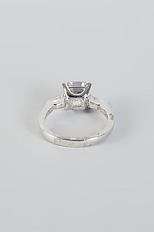 White Finish Cushion-Cut Solitaire Ring In Sterling Silver