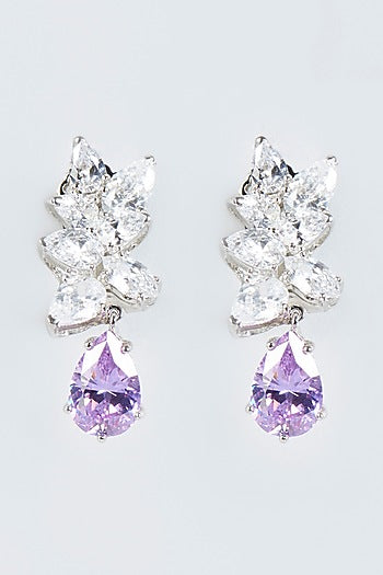White Finish Amethyst Earrings In Sterling Silver
