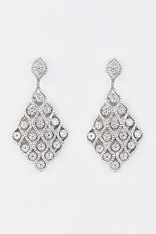 White Finish Chandelier Earrings In Sterling Silver