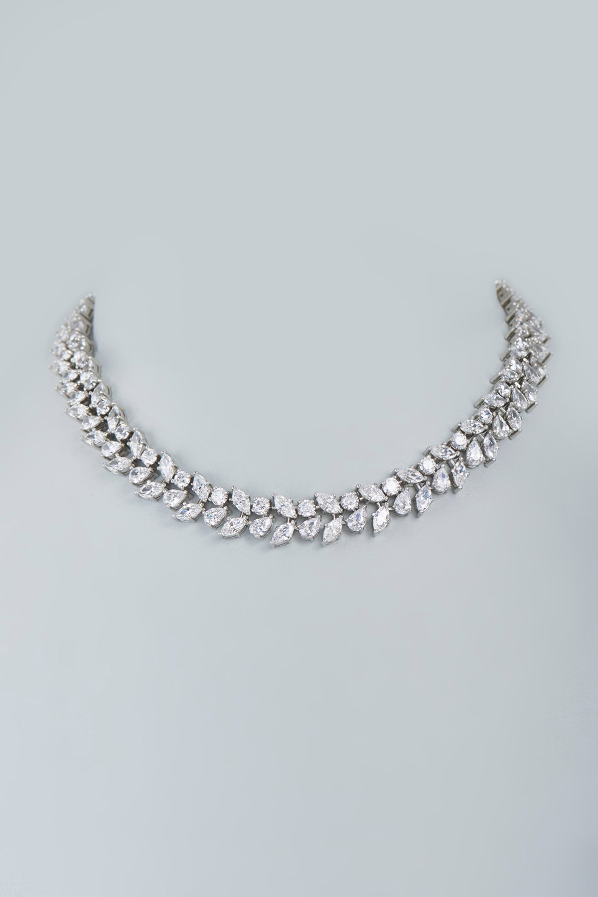 White Finish Marquise Swarovski Necklace In Sterling Silver