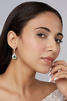 White Finish Swarovski Dangler Earrings In Sterling Silver