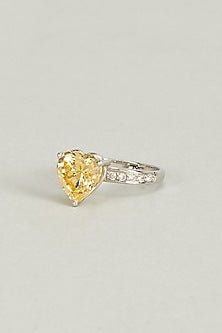 White Finish Yellow Swarovski Crystal Ring In Sterling Silver