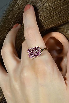 Gold Plated (Water Resistance Premium Plating) Pink Zircon Bullion Ring