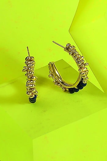 Gold Finish Lapis Stone Hoop Earrings