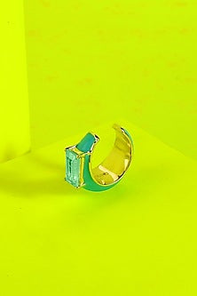 Gold Finish Blue Topaz Ear Cuff In Sterling Silver