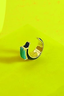 Gold Finish Turquoise Ear Cuff In Sterling Silver