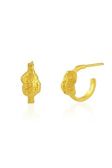 Gold Finish Solid Nugget Hoop Earrings