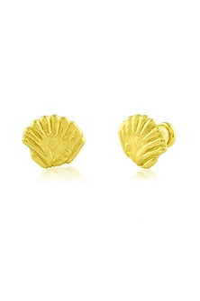 Gold Finish Seashell Large Stud Earrings