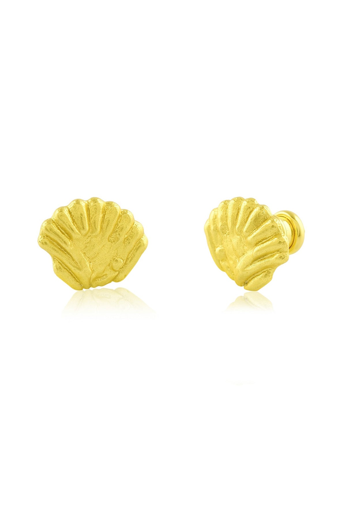 Gold Finish Seashell Large Stud Earrings