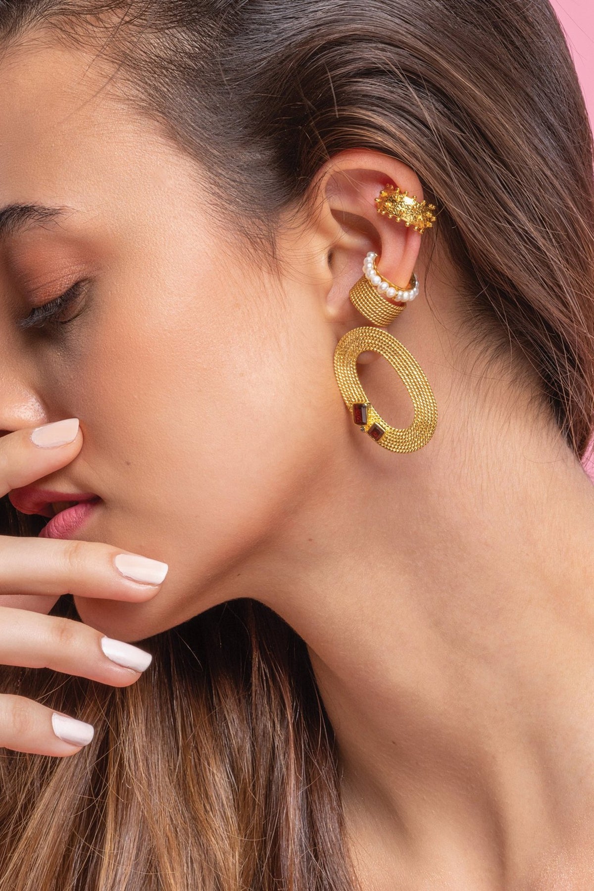 Gold Finish Hoop Earrings With Cubic Zirconia