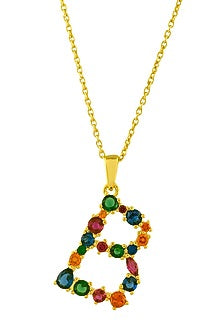 Gold Finish Multi-Colored Cubic Zirconia B Initial Necklace