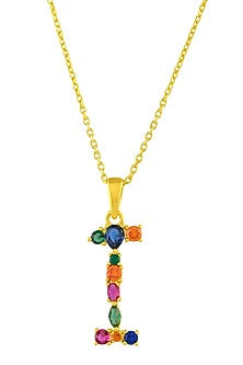 Gold Finish Multi-Colored Cubic Zirconia I Initial Necklace