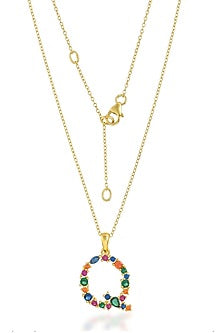 Gold Finish Multi-Colored Cubic Zirconia Q Initial Necklace