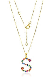 Gold Finish Multi-Colored Cubic Zirconia S Initial Necklace